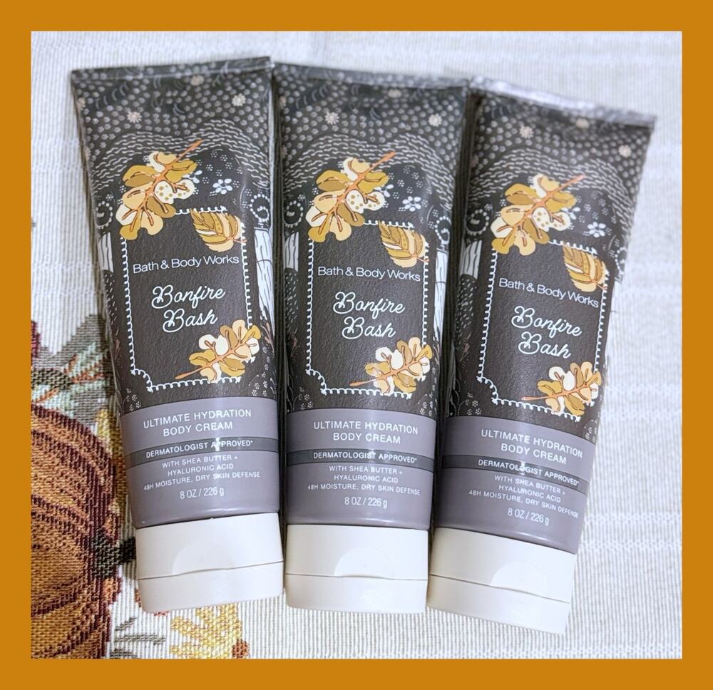 Bath & Body Works Bonfire Bash 8 oz Ultimate Hydration Body Cream x3
